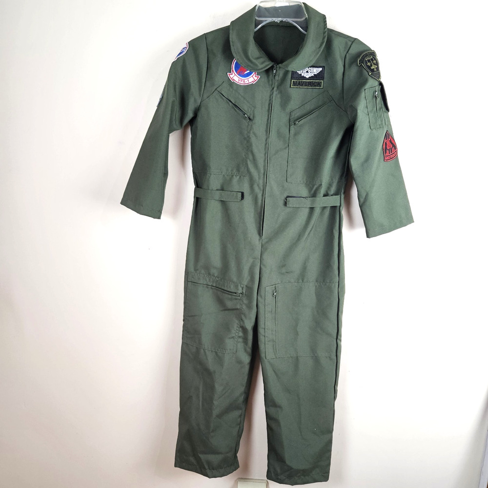 Top Gun Maverick Flight Suit Pilot Costume Kids Size Large Patches Pockets 70210